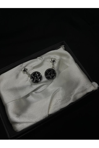 Dükkan Design Gotik Siyah Pentagram Küpe Siyah