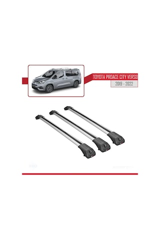 Toyota Proace City Verso 2019-2022 Arası İle Uyumlu Ace-1 Ara Atkı Tavan Barı Gri 3 Adet Bar
