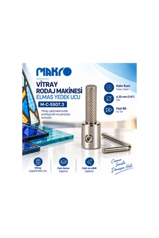 Vitray Rodaj Makinesi Elmas Yedek Ucu 6,35 Mm 1/4" Kalın Kum Fast Bit