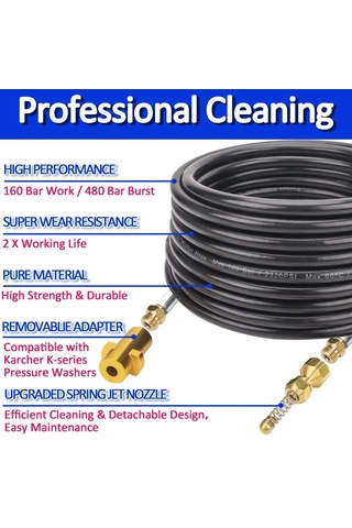 10 Metre 2320psi 160bar Yüksek Basınçlı Yıkama Kanalizasyon Drenaj Su Temizleme Hortumu Boru Temizleyici Karcher K2 K3 K4 K5 K6 K7