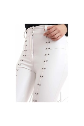 Soonaksesuar Beyaz Taş İşlemeli Deri Tayt Beyaz