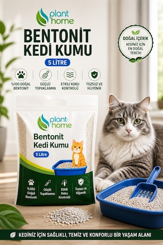 Bentonit Kedi Kumu 5 Litre Doğal Topaklanan, Güçlü Koku Kontrolü, Yüksek Emilim Diğer