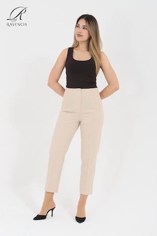 Kadın Model Yüksek Bel Kumaş Koyu Krem Pantolon