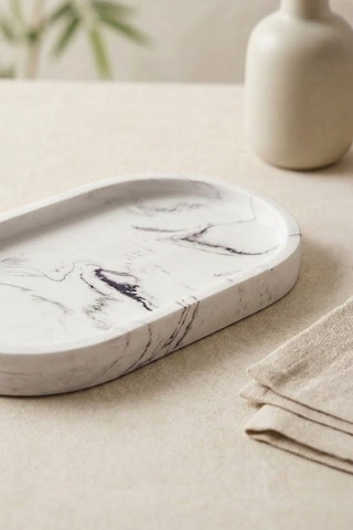 Mermer Desenli Oval Şık Sunum Kayık Tabağı-kahvaltılık Ve Dekoratif Servis Tabağı 23 Cm Beyaz