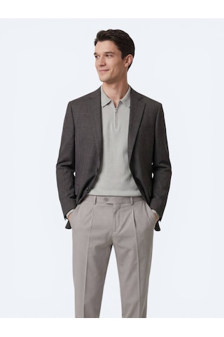 Kip Renkli Mikro Modern Fit Yün Karışımlı Ceket