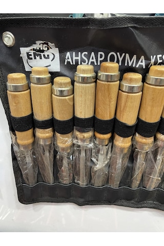 12 Parça Profesyonel Iskarpela Ahşap Saplı Oyma Seti Özel Çantalı