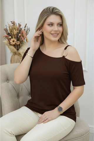 Tokalı Askılı Bluz Kahverengi