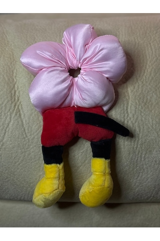 Mickeyy Mouse Figürlü Saten Puantiyeli Scrunchie Simit Toka - Çılgın Topuz Tokası Açık Pembe