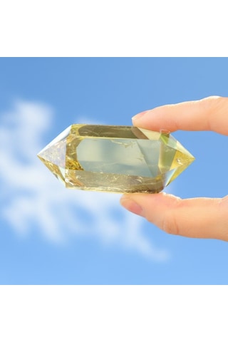 Doğal Çift Uçlu Limon Kuvars Taşı 100 Gr Enerji Dengeleyici Kristal Kuvars