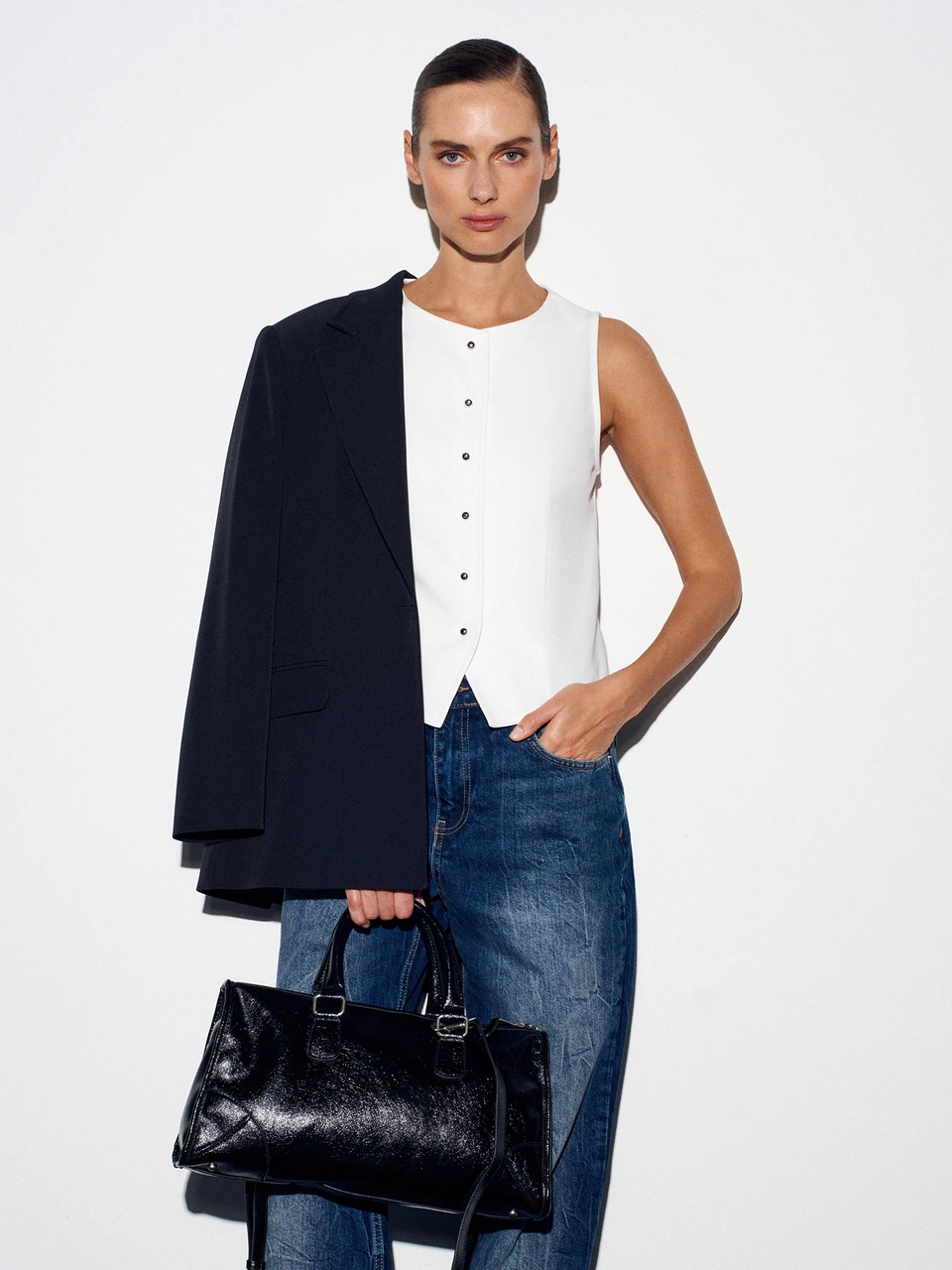 50528 Pens Detaylı Yelek-beyaz Beyaz