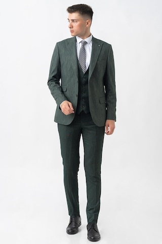 White Stone Gland Ty2423 Yelekli Likralı Slim Fit Takım Elbise Desenli-desenli Koyu Yeşil