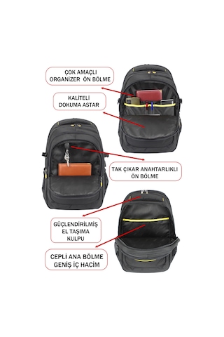 Dada 09 Siyah Erkek Sırt Çantası 60 Litre Usb Type-c Aparat Ortopedik Sırt Askısı 15,6/17,3 İnç