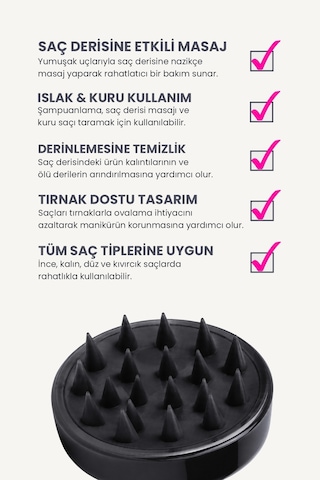 Saç Bakım Fırçası, Saç Derisine Masaj Yapan Şampuan Tarağı, Duş Fırçası Siyah