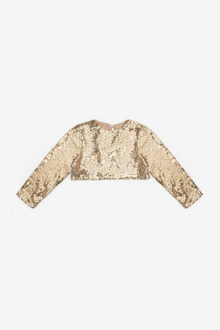 Le Mabelle Altın Uzun Kollu Pullu Kız Çocuk Crop Bluz Altın