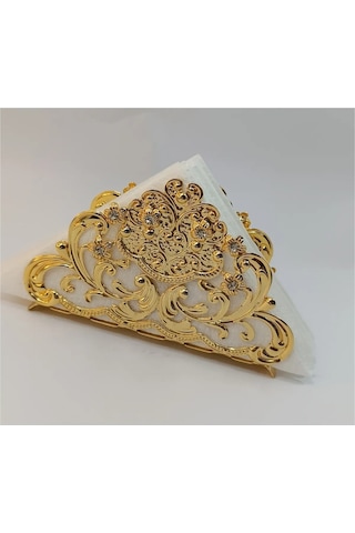 Metal Gold İşlemeli Kristal Taşlı Lüks Peçetelik