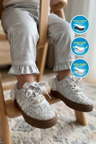 Marcokids Gümüş Cırtlı Simli Hafif Anatomik Bebek İlk Adım Ayakkabı 26y859