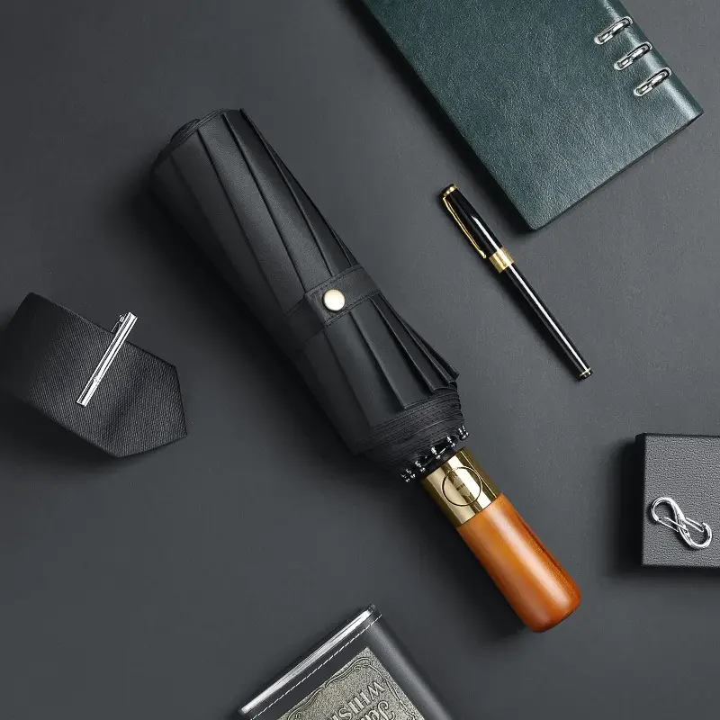 Aventus Umbrella Ahşap Saplı 12 Telli Şemsiye Siyah