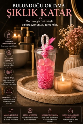 Pembe Dekoratif Kokulu Sabun Bardak Aranjmanı Ortam Kokulandırıcı Şık Tasarım Banyo Ofis Salon Dekor Akdeniz