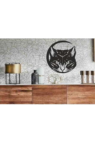 Kedi Temalı Dekoratif Ahşap Duvar Saati Ahşap