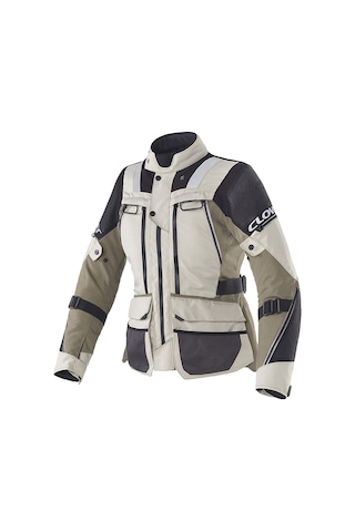 Clover Outland-3 Lady Wp Korumalı Kadın Motosiklet Montu Bej Siyah