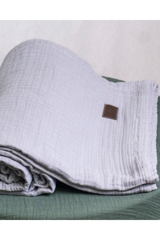4 Katlı Müslin Yatak Örtüsü - Battaniye Pike %100 Organik Pamuk Dört Mevsim Yumuşak Çift Kişilik Açık Gri