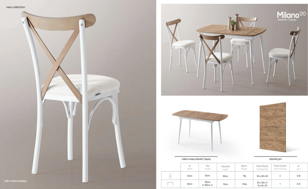 Dengema Milano 20 Açılır Masa Takımı Ceviz Desen & Beyaz Ayak 80 125 165 Cm, 4 Sandalyeli Ceviz Desen - Beyaz Ayak