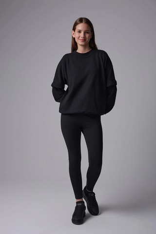 Defys Kadın Bisiklet Yaka Kol Detaylı Oversize Fit Basic Sweatshirt Siyah - 598314741 Siyah