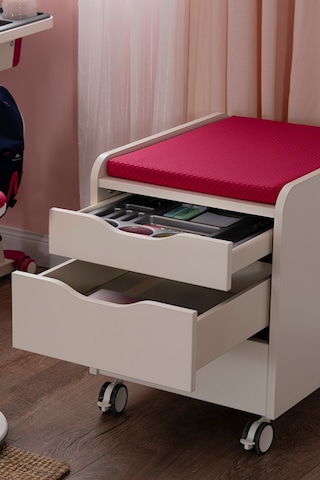 Creo Mobili Çekmeceli Tekerlekli Sirius Keson, Oturulabilir Ofis Ve Ev Komodini, Beyaz/fuşya