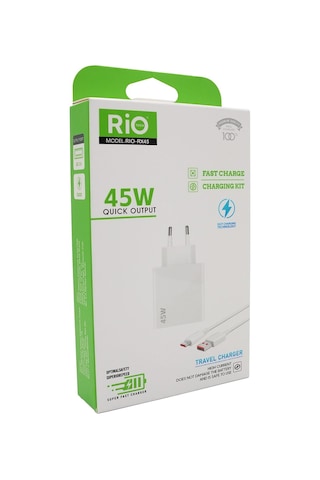 Rio Tech Samsung Uyumlu 45w Şarj Aleti Type-c Pd 3.0 Süper Hızlı Şarj Adaptörü / S23 Ultra S24 Plus Beyaz
