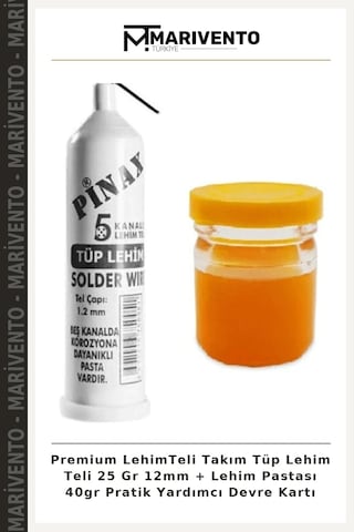 Premium Lehimteli Takım Tüp Lehim Teli 25 Gr 12mm + Lehim Pastası 40gr Pratik Yardımcı Devre Kartı