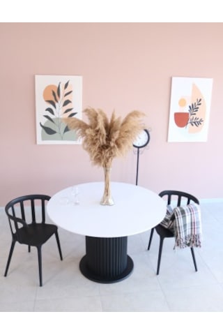 Siyah MAT Geniş Sütun Ayak Modern Mat Siyah Mdf Yemek Masası  , T