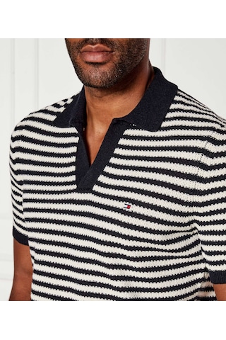 Tommy Hilfiger Örgü Dokulu Keten İplik Dokuma Polo T-shirt Siyah