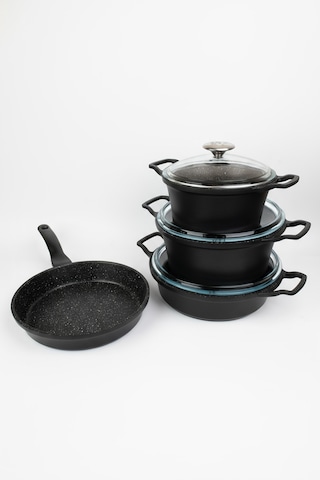 Masterchef Döküm 7 Parça Dik Kulak Tencere Seti Siyah