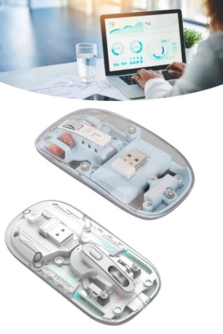 Mey Najmaddin Sessiz Tıklama Çift Modlu Bluetooth Ve Alıcı Şeffaf Mouse Fare Najmaddin Belirtilmemiş