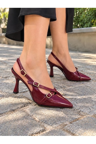 Asmi Shoes Kadın Penida Bordo Rugan 7 Cm Topuklu Tokalı Ayakkabı