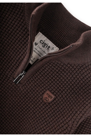 Selanik Triko Fermuarlı Kazak 2-11 Yaş Kahve Kahve