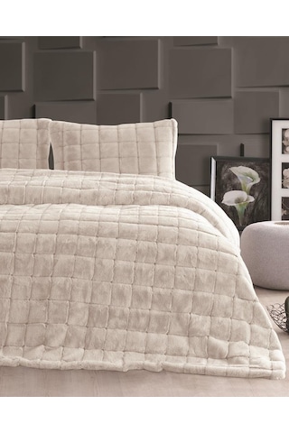 Merinos Luxe 3 Parça Çift Kişilik Yatak Örtüsü Seti Kutulu 230x250 Kareli Bej Bej