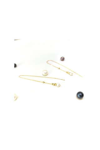 Altın Ürünler  Dorika Toplu İnci Sallanan Zincir Küpe 14 Ayar