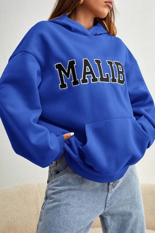 Malıbu Baskılı Oversize Sweatshirt Mavi
