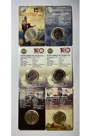 Emir Collectıon 6 'lı Hatıra 1 Lira Para Kiti Seti, Ayasofya, Antep, Çanakkale, 1