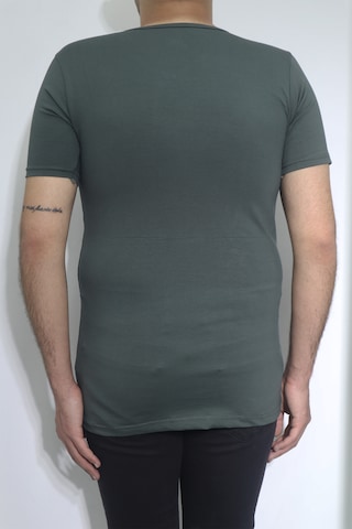 Santa Dmctekstil Erkek Düz Spor Kesim Dar Kalıp V-yaka T-shirt Haki