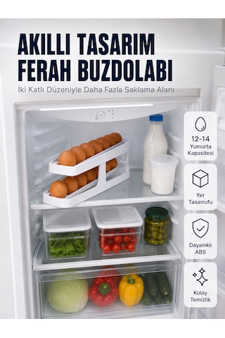 Buzdolabı Yumurta Düzenleyici İki Katlı Kayar Raylı Yumurta Organizeri - Lisinya Çok Renkli