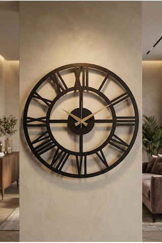 AA Shop Ahşap Dekoratif Sade Roma Rakamlı Duvar Saati 50 CM Siyah