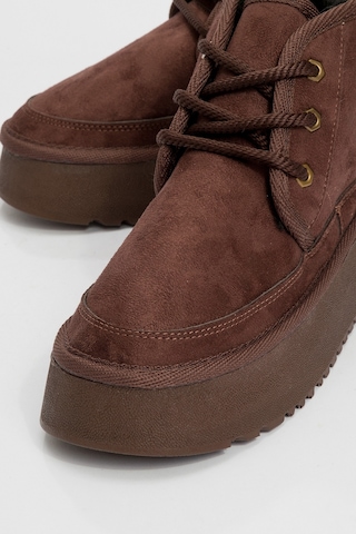 Ovela Kahve Süet Kalın Taban Bağcıklı Kadın Spor Bot Kahve Süet