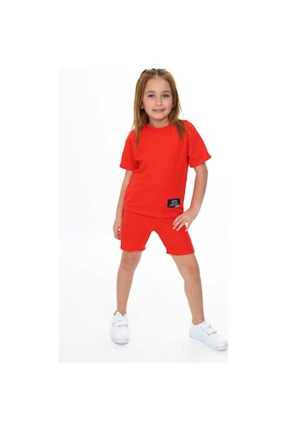 Bisiklet Yaka Şortlu Kız Çocuk Şortlu Takım Neon Turuncu