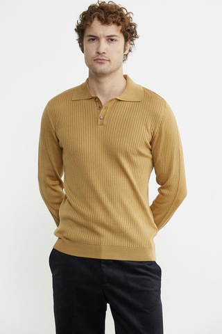 Sementa Polo Yaka Fitilli Triko Kazak - Kamel 001