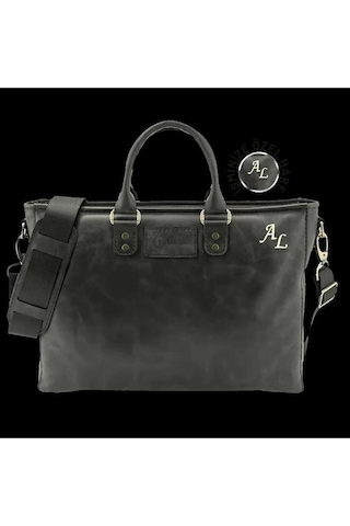 İsme Özel Günlük Kullanım El Omuz Evrak Laptop Çantası - %100 Deri - Ac09004 - Antrasit-128203 Siyah