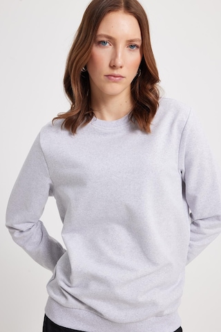Tudors Kadın Oversize Geniş Kesim %100 Pamuk 2 İplik Bisiklet Yaka Gri Sweatshirt -42613 Gri