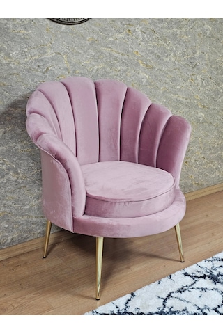 Zafir Tekli İstiridye Gold Kaplama Sivriltme Ayak Çay Seti Koltuk Tekli Berjer , Balkon, Salon, Ofis Pembe