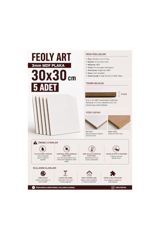 3 Mm 30x30 Mdf Plaka 5 Adet - Hobi, Maket, Ahşap El Sanatları İçin Uygun 5 Li Paket